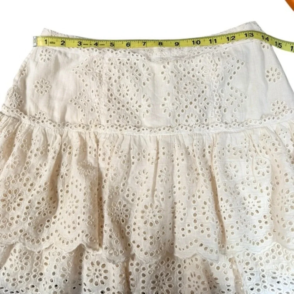 LoveShackFancy‎ Skirt Women S Cream Eyelet Ruffle Mini Boho Coquette Cottagecore